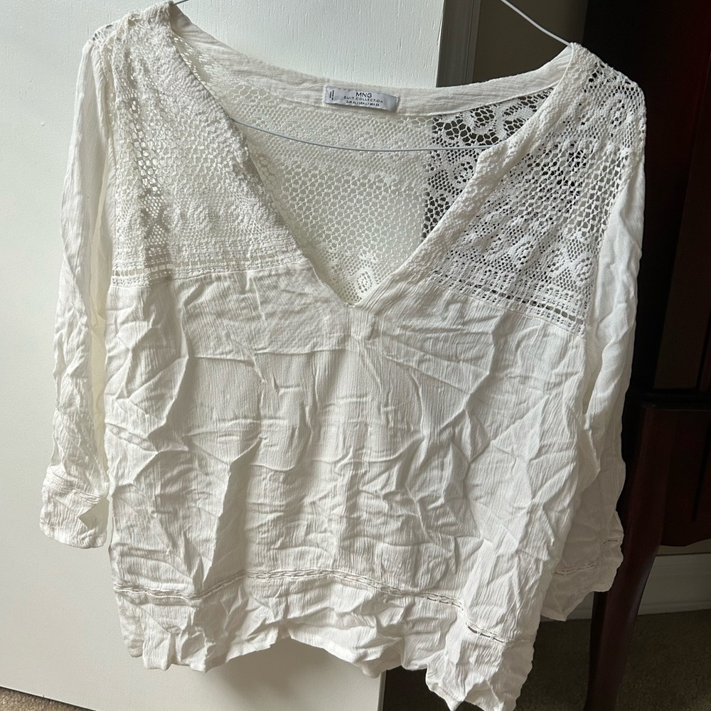 MNG Lace V-Neck Blouse